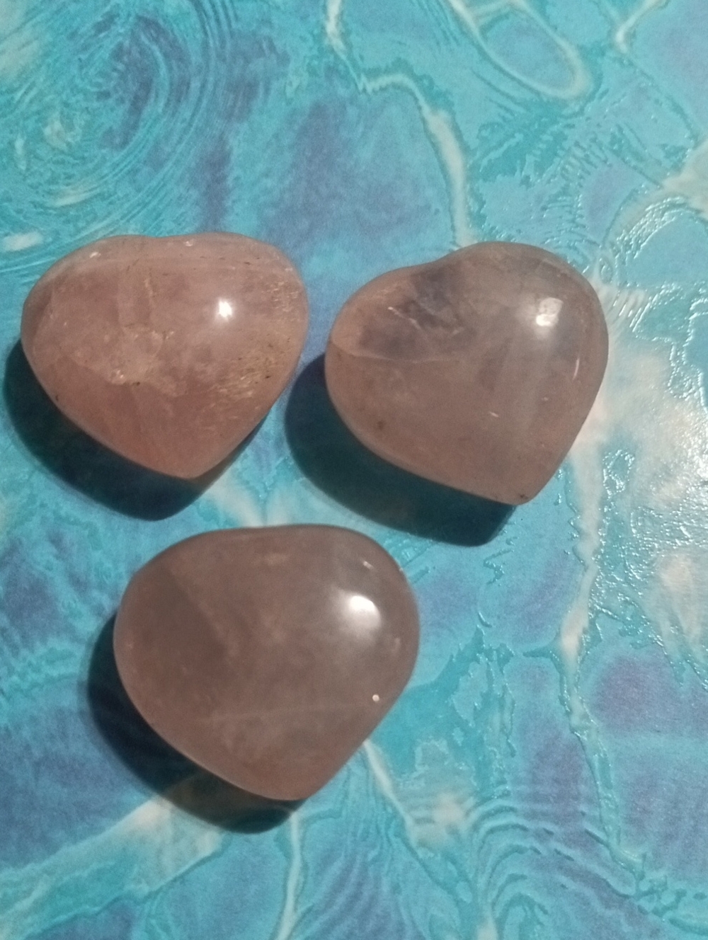 Rose Quartz Heart Stones - Crystal Lot Of 3